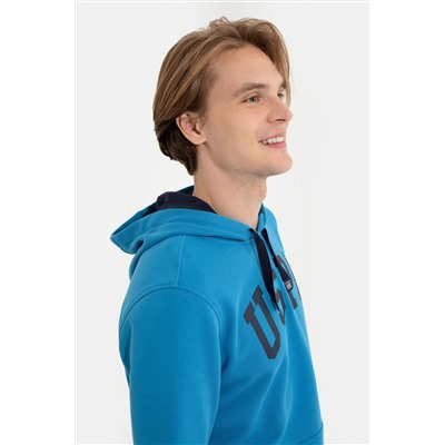 Erkek Kobalt Kapüşonlu Basic Sweatshirt