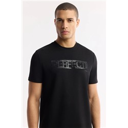 Avva, Erkek Siyah Bisiklet Yaka Baskılı Bi Stretch Interlok T-shirt A51y1044