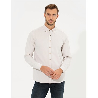 Bej Slim Fit Uzun Kollu Gömlek