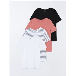 PACK OF 4 CONTRASTING COLOURED T-SHIRTS WITH A ROUND NECKLINE