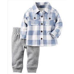 2-Piece Sherpa-Lined Button-Front Top & Fleece Pant Set
