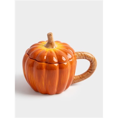 Кружка, 450 мл, с крышкой, керамика, оранжевая, Тыква, Bright pumpkin