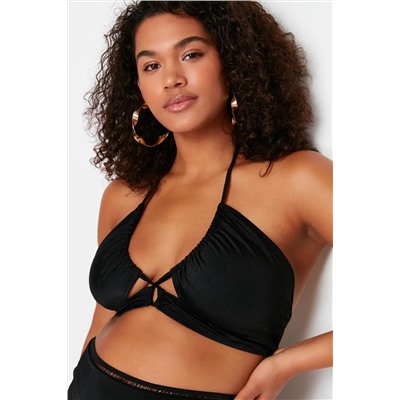 Siyah Boyundan Bağlama Detaylı Büyük Beden Bikini Üstü TBBSS24CT00000