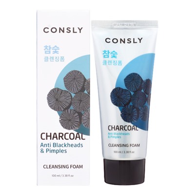 CONSLY Charcoal Anti Blackheads Creamy Cleansing Foam Кремовая пенка для умывания c древесным углем против черных точек 100мл