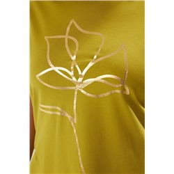 Yeşil Bisiklet Yaka Metalik Baskılı %100 Pamuk Örme T-Shirt TBBSS22TS2287