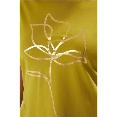Yeşil Bisiklet Yaka Metalik Baskılı %100 Pamuk Örme T-Shirt TBBSS22TS2287