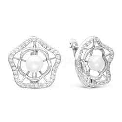 Серьги из серебра с жемчугом и фианитами родированные 925 пробы 2-1069р