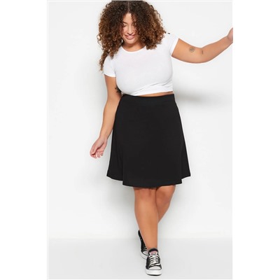 Siyah Beli Lastikli Mini Örme Büyük Beden Etek TBBSS23AZ00042