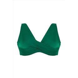Zümrüt Yeşili Derin V Büzgülü Büyük Beden Bikini Üstü TBBSS23CT00011