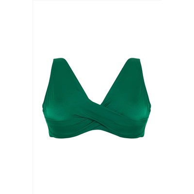 Zümrüt Yeşili Derin V Büzgülü Büyük Beden Bikini Üstü TBBSS23CT00011