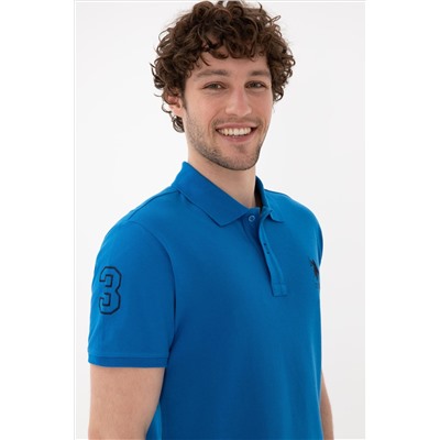 Erkek Slim Fit Polo Yaka Kobalt Mavi Basic Tişört