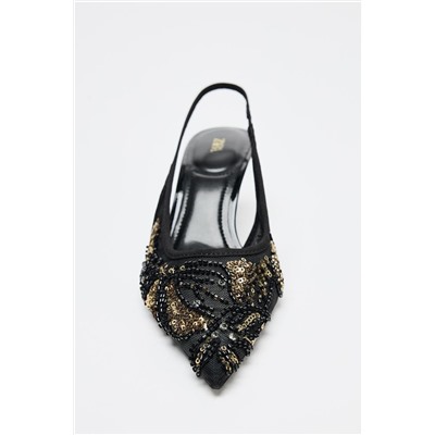 BEADED MESH HIGH-HEEL SLINGBACKS