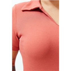Kiremit Polo Yaka Midi Örme Büyük Beden Elbise TBBSS24AH00078