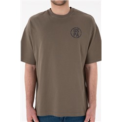 Erkek Oversize Fit Bisiklet Yaka Vizon Tişört