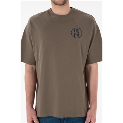 Erkek Oversize Fit Bisiklet Yaka Vizon Tişört