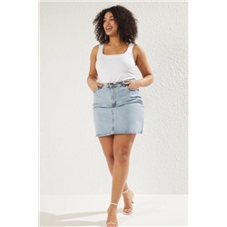 Açık Mavi Yüksek Bel A Shape Denim Etek TBBAW23AZ00042