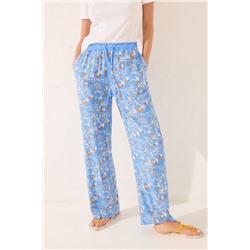 Pantalón largo viscosa flores azul