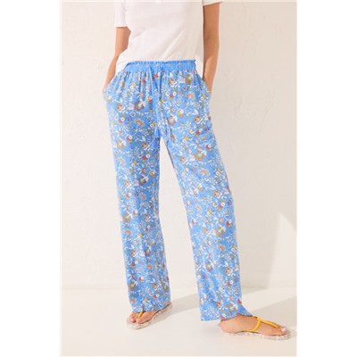 Pantalón largo viscosa flores azul