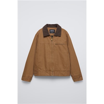 FADED JACKET WITH CORDUROY COLLAR