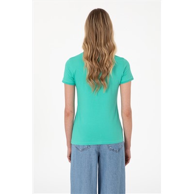 Kadın Mint Basic Polo Yaka Tişört