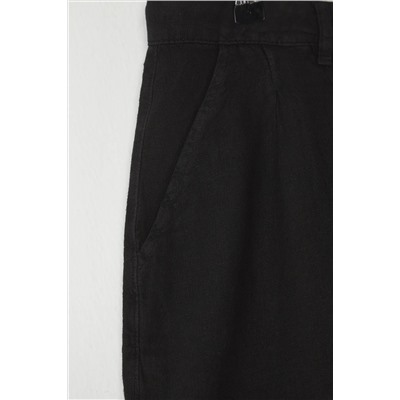 Siyah %100 Keten Dokuma Şort & Bermuda TBBSS25AP00038