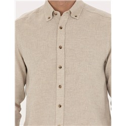 Bej Slim Fit Uzun Kollu Gömlek