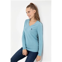 Kadın Mavi V - Yaka Basic Kazak