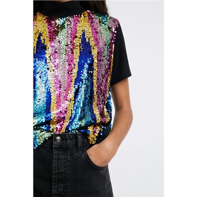 Camiseta cuello alto lentejuelas