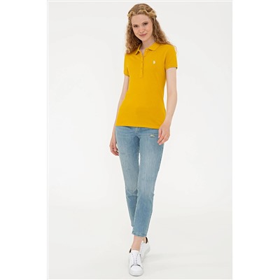 Kadın Sarı Basic Polo Yaka Tişört