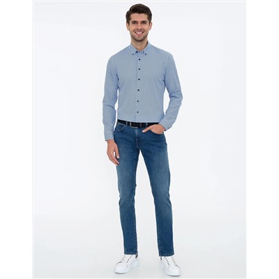 Lacivert Slim Fit Uzun Kollu Gömlek