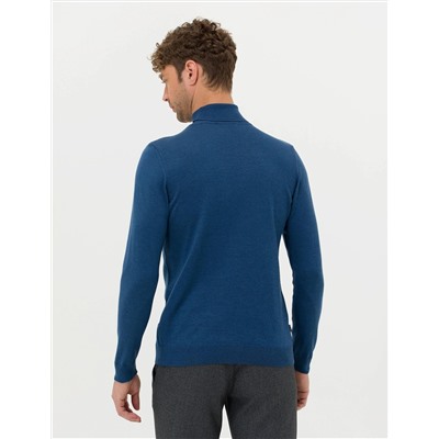 İndigo Melanj Slim Fit Balıkçı Yaka Basic Triko Kazak