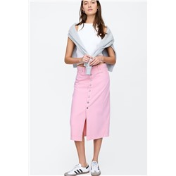 SuperSoft Denim Button-Front Midi Skirt