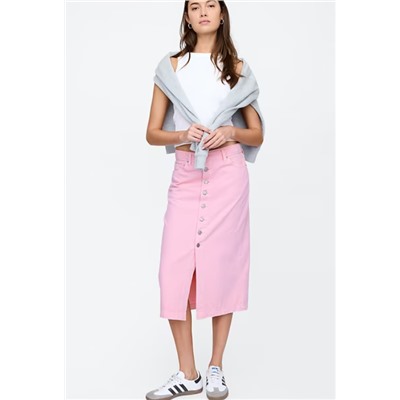 SuperSoft Denim Button-Front Midi Skirt