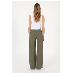 Kadın Koyu Haki Loose Fit Kanvas Pantolon