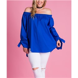 Royal Blue Tie-Sleeve Off-Shoulder Top - Plus