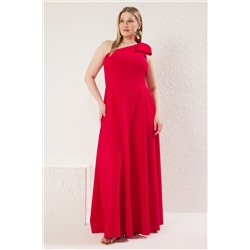Trendyol Curve Kırmızı Fiyonklu Tek Omuz Dokuma Abiye/Gece/Mezuniyet/Nişan Elbisesi TBBSS25AH00053