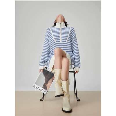 Удлиненный свитер фактурной вязки с воротником стойкой на молнии 💗