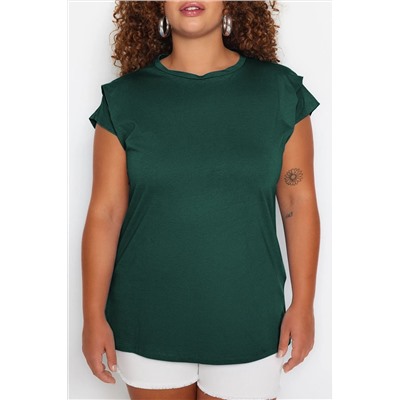 Yeşil Kolları Bağlama Detaylı %100 Pamuk Örme T-Shirt TBBSS22BF0003
