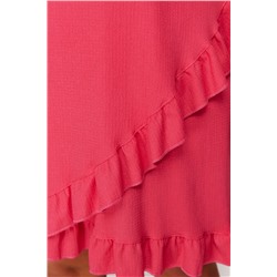 Pembe Kruvaze Volanlı Örme Elbise Kruvaze Volanlı Mini Örme Elbise TBBSS24AH00037