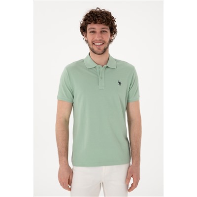 Erkek Slim Fit Polo Yaka Su Yeşili Basic Tişört