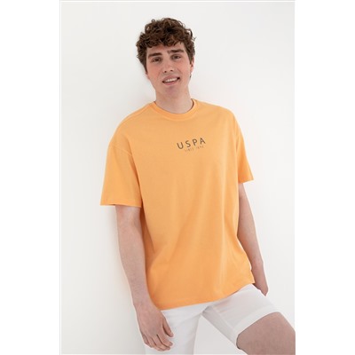 Erkek Oversize Fit Bisiklet Yaka Turuncu Tişört
