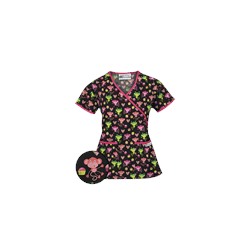UA Sweet Monkey Black Mock Wrap Scrub Top
