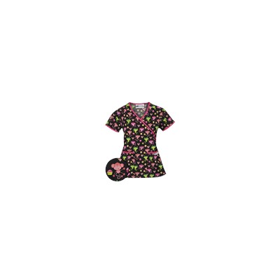 UA Sweet Monkey Black Mock Wrap Scrub Top