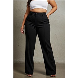 Siyah Straight/Düz Kesim Yüksek Bel Nervür Dikişli Dokuma Pantolon TBBSS22PL0301