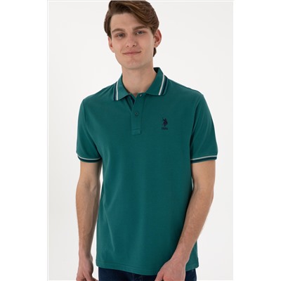 Erkek Regular Fit Polo Yaka Koyu Yeşil Basic Tişört