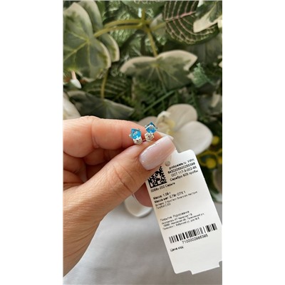 0056с-202 Серьги 2 Кристалл Swarovski Австрия Голубой 0,300