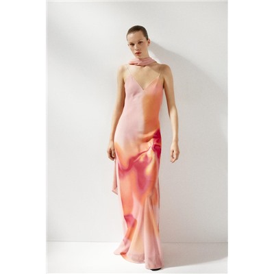 LONG PRINTED DRESS WITH SCARF
