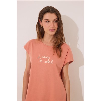 Pijama largo algodón naranja hojas