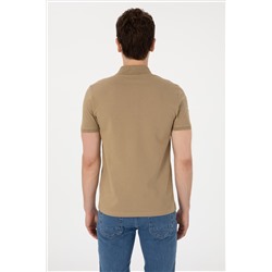 Erkek Slim Fit Polo Yaka Haki Basic Tişört