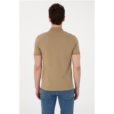 Erkek Slim Fit Polo Yaka Haki Basic Tişört